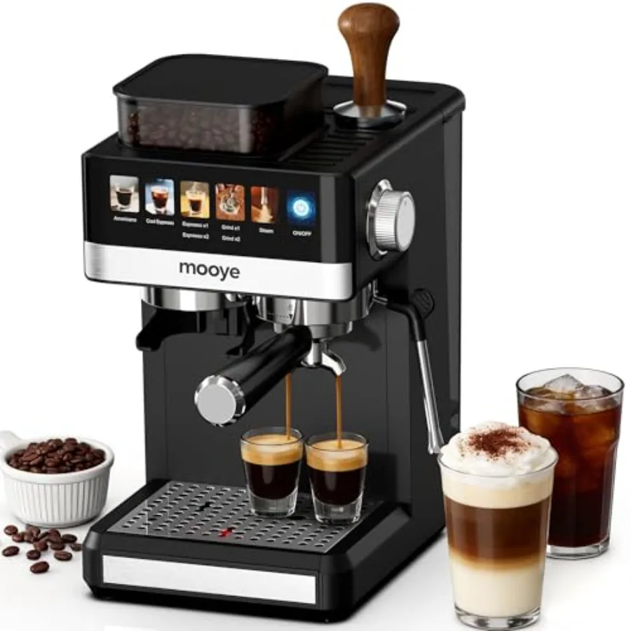 Compact Espresso Machine with Grinder 20Bar for Home Coffee Making Cappuccino Latte Cold Brew Iced Coffee Americano Stainless S