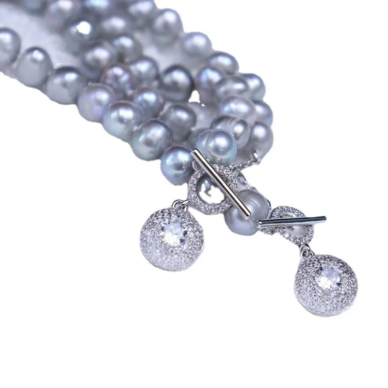 fashion  8-9mm freshwater pearl jewelry set  French necklace pearl necklace light luxury design trend