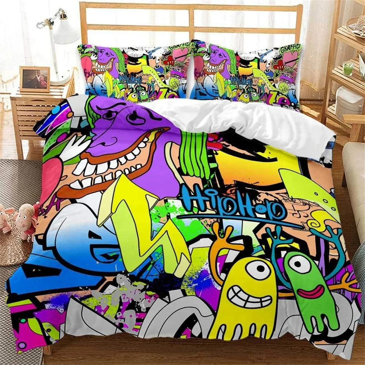 Colourful Street Graffiti 3D NEW Duvet Cover Pillowcase Bedding Set Adult Boy Girl Bedroom Decoration Children Double Large
