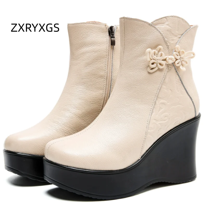 

ZXRYXGS/сапоги из натуральной воловьей кожи, ботинки на платформе, высокие каблуки на танкетке, осень-зима 2021, женская обувь, модные ботинки