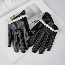 Guantes de piel sintética de perlas ultracortas negras para Halloween, Cosplay para mujer, DS, club nocturno, Pole Dance, fotografía de rendimiento, 17CM