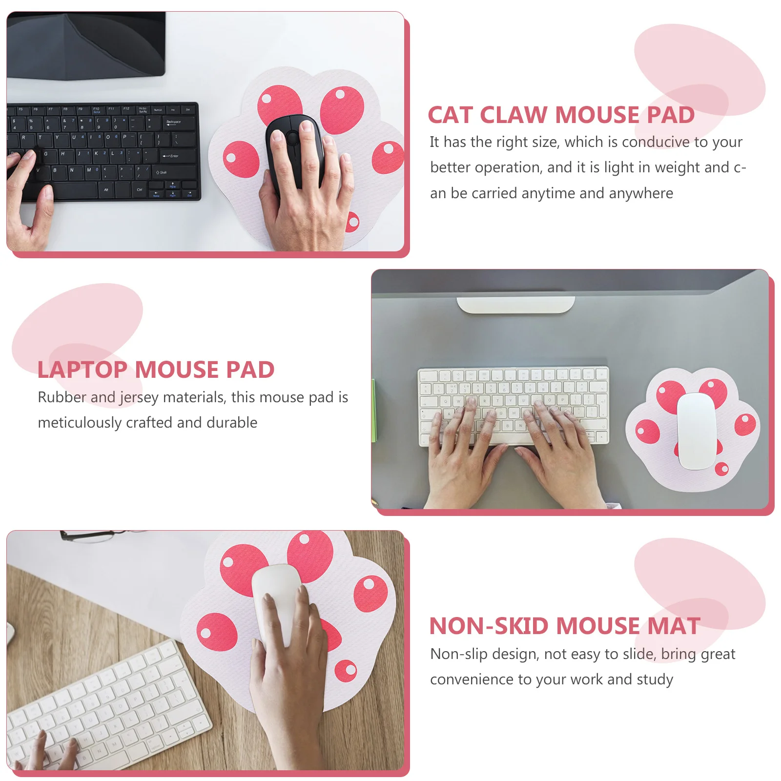 

Adorable Cat Claw Mouse Pad Bright Color Design Non-Skid Bottom Ideal for Laptop Computer Use At Office Home School Daily Setup