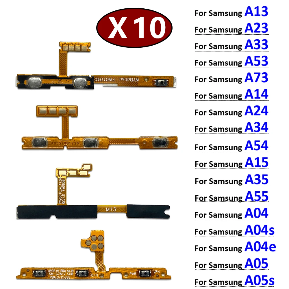 10Pcs, Power On Off Volume Side Button Flex Cable For Samsung A13 A23 A33 A73 A53 A14 A24 A34 A54 A15 A35 A55 A04 A05 A05 4G 5G