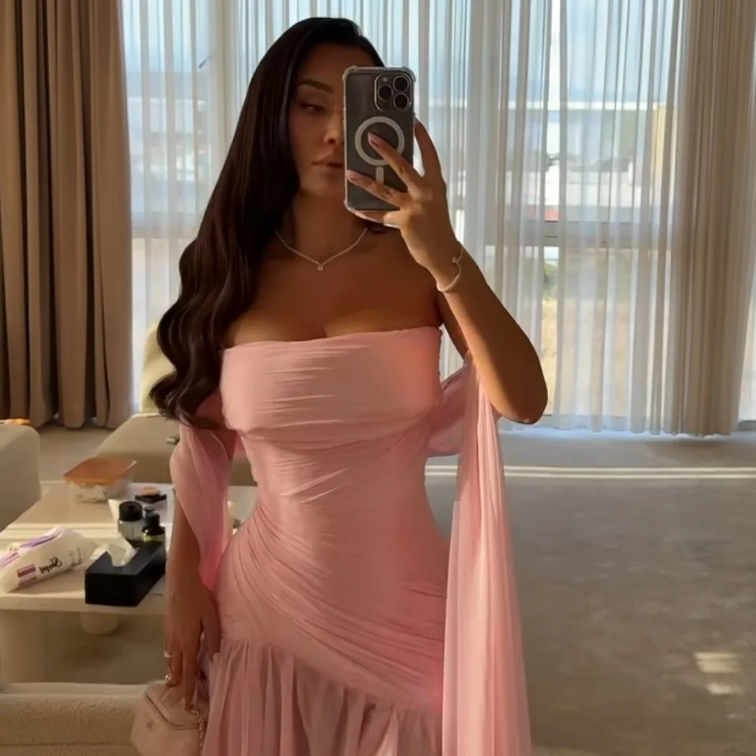 Mila Blush Strapless Ruched Cape Sleeve Prom Dresses Mermaid Maxi Gown Customized Formal Evening Elegant vestidos de gala 2025
