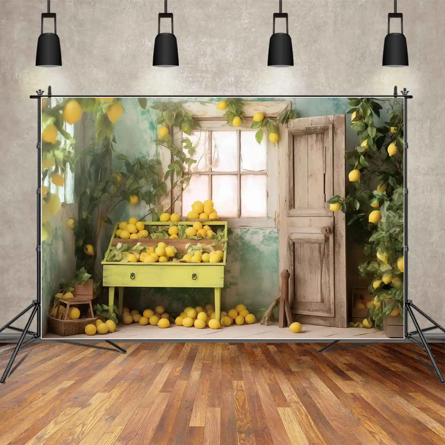 MOON.QG Backdrop Rural Autumn Harvest Thanksgiving Green Grocery Decor Background Farm Window Lemon Party Wall Photo Booth Props