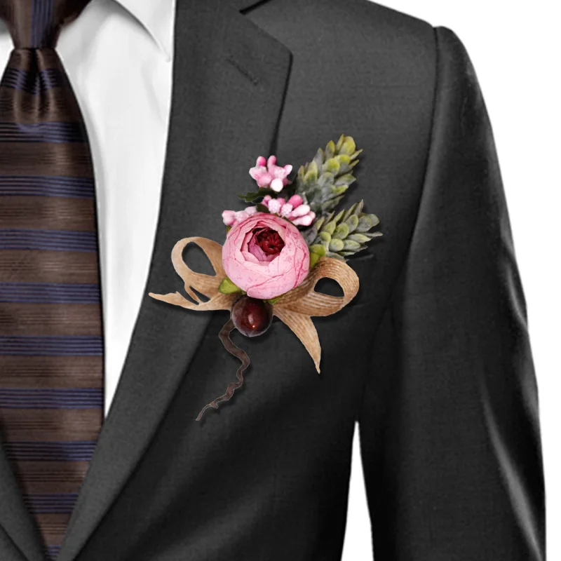 1PC Bride Wrist Corsage Hand Flower Linen Rope Boutonniere Party Wedding Accessories Performance Photo Props Decoration