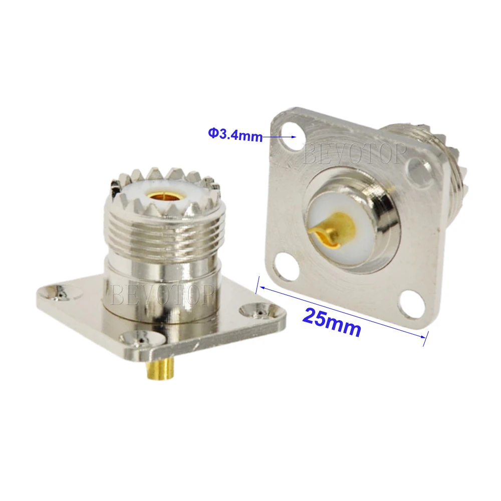 5PCS/Lot SO239 UHF Female 4 Holes Flange Panel Chassis Mount Connector Connector SO-239 UHF Female Jack Coax RF Copper Brass