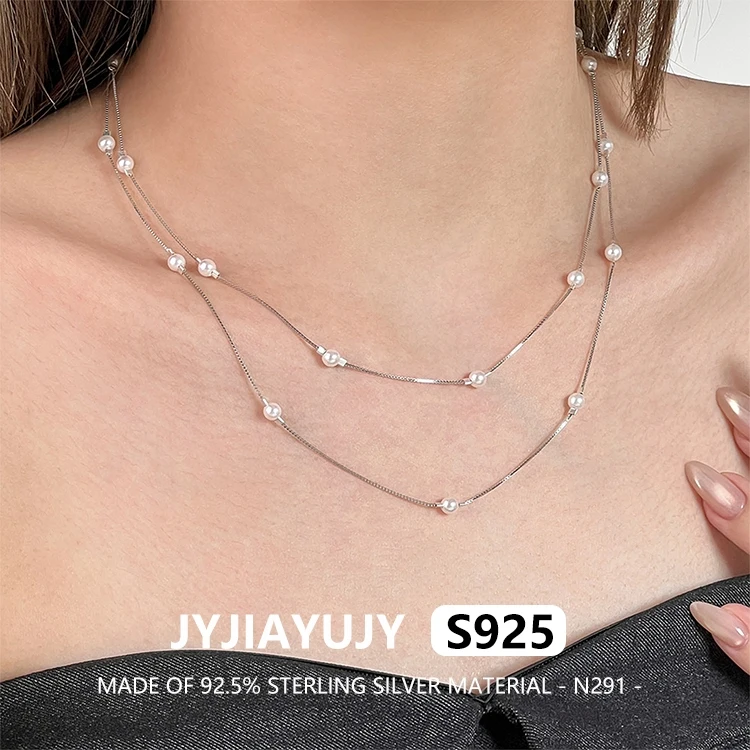 

JYJIAYUJY 100% Whole Original Sterling Silver S925 Double-Layer Necklace Connected Shells Pearls Fashion Woman Gift Use N291