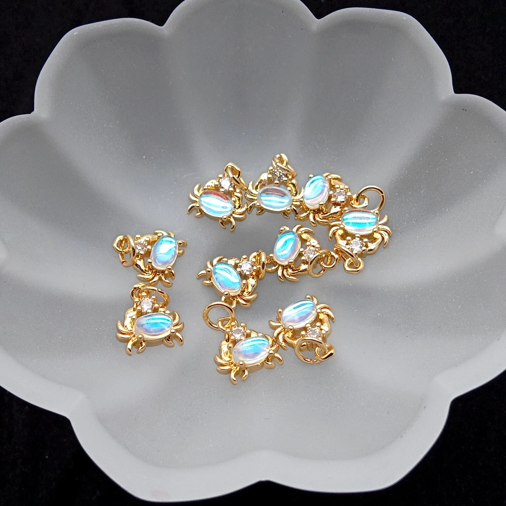 20 PCS 10mm blue cz pave 18K Gold Plated Crab Shape Jewelry Finding Connector Zircon Charm pendant Fashion For Accessories