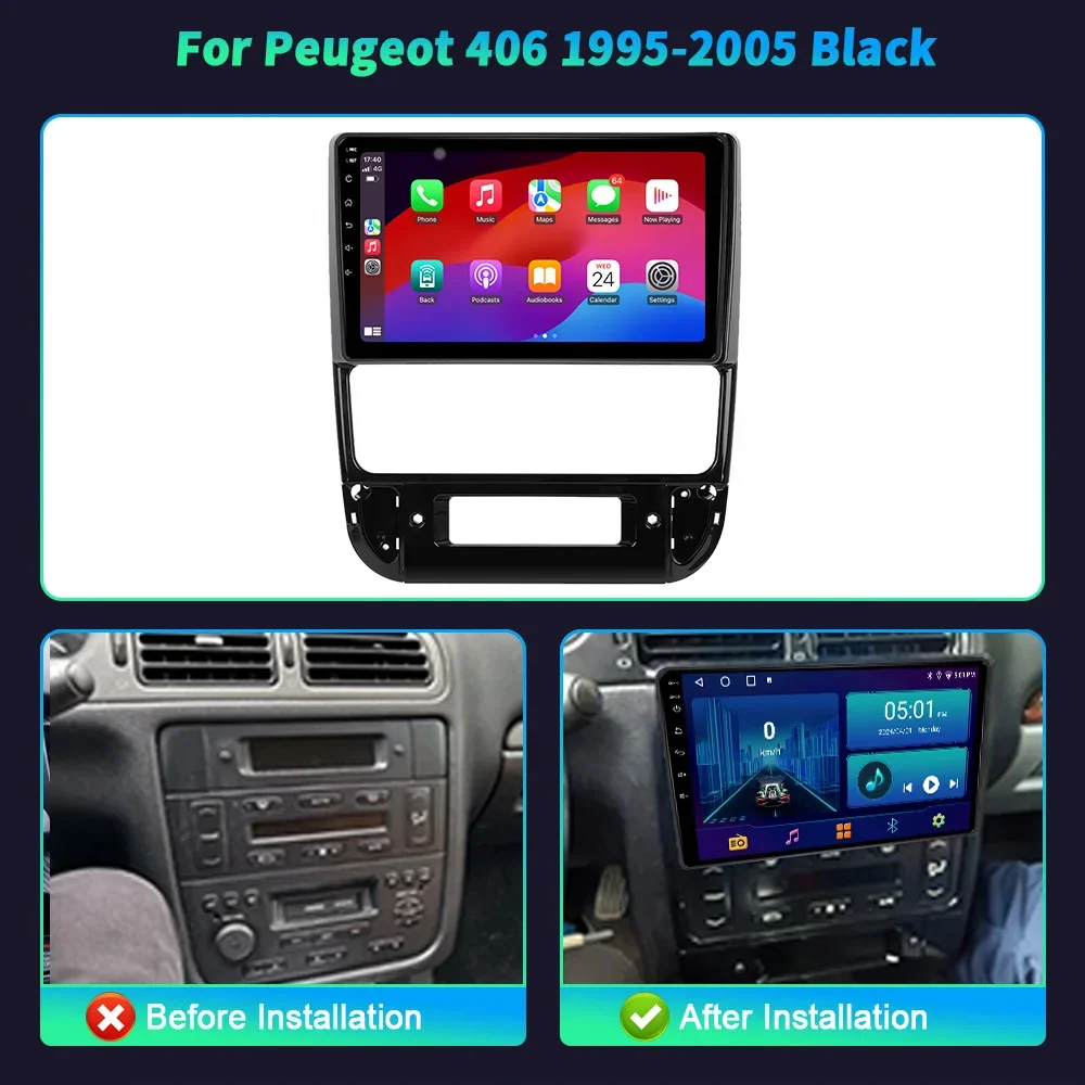 Android 14 For Peugeot 406 1995-2005 Black Car Radio Multimedia Navigation GPS  Auto Bluetooth Apple CarPlay Touch Screen Stereo