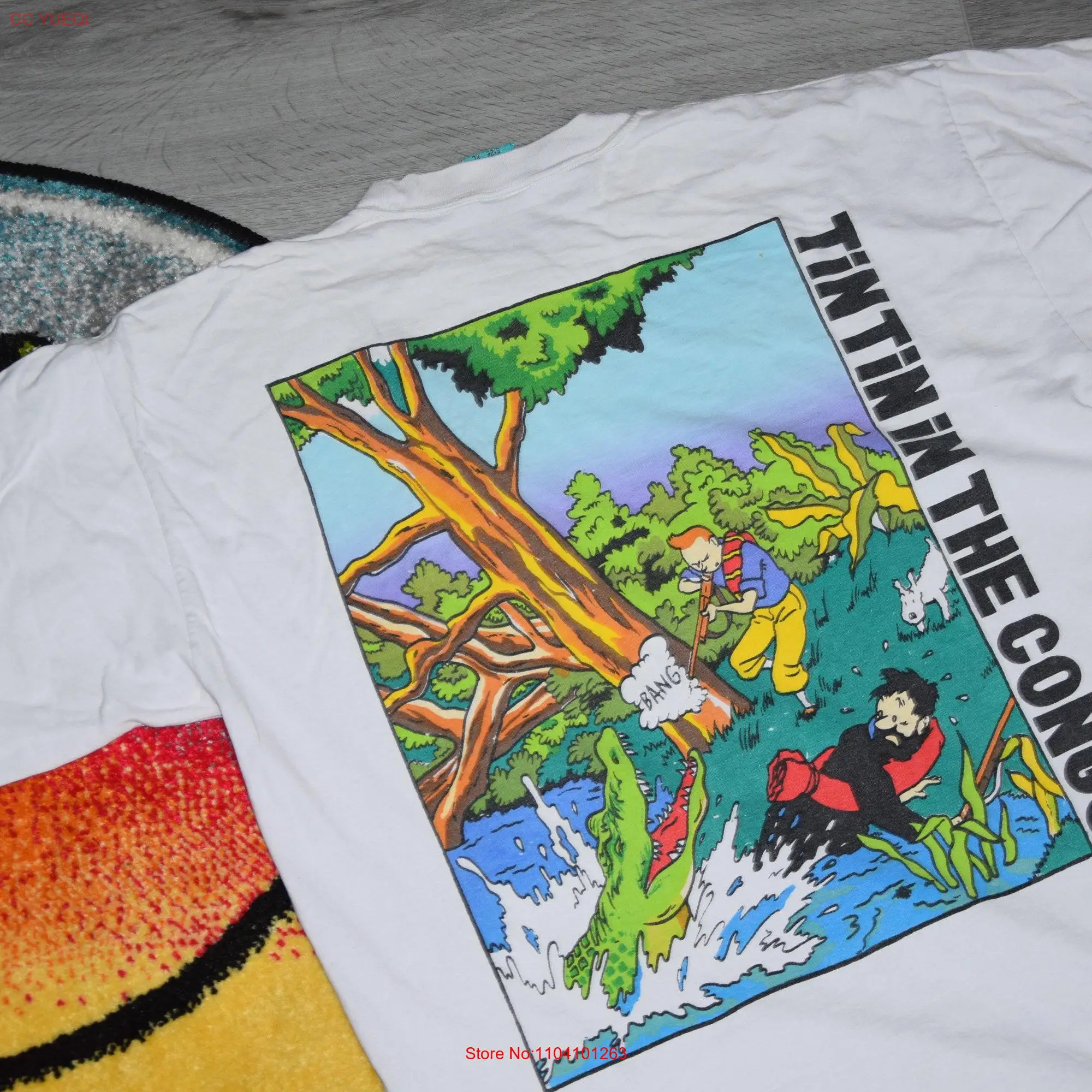 90s vintage Tin shirt Size X Large Vtg white bd comics cartoon promo tee Sz XL Herge long or short sleeves