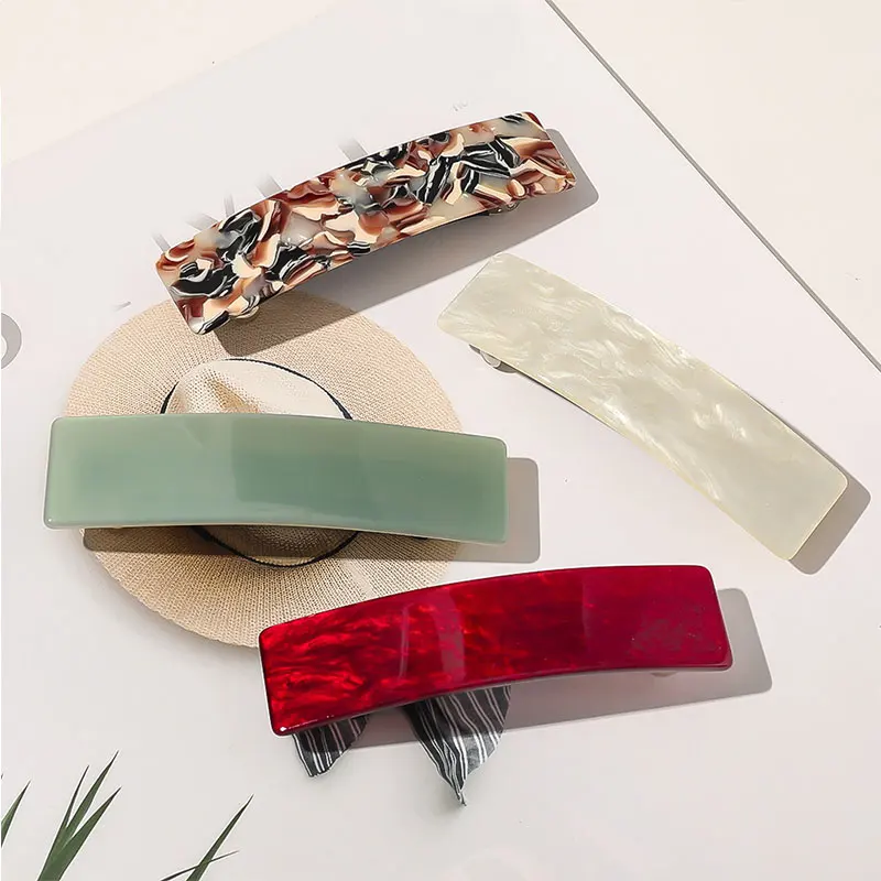 Vintage Acetate Resin Rectangle Hairpins Clips Solid Color Marble Print Side Clips Women Barrettes Hairgrips Hair Accessories