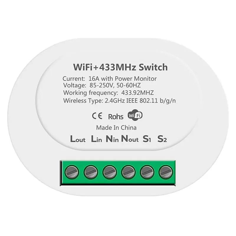 SQPP-RF433 Wifi Smart Switch Tuya 16A Light Switch Mini Home Breaker Relay With Power Monitor Smart Life APP Voice For Alexa