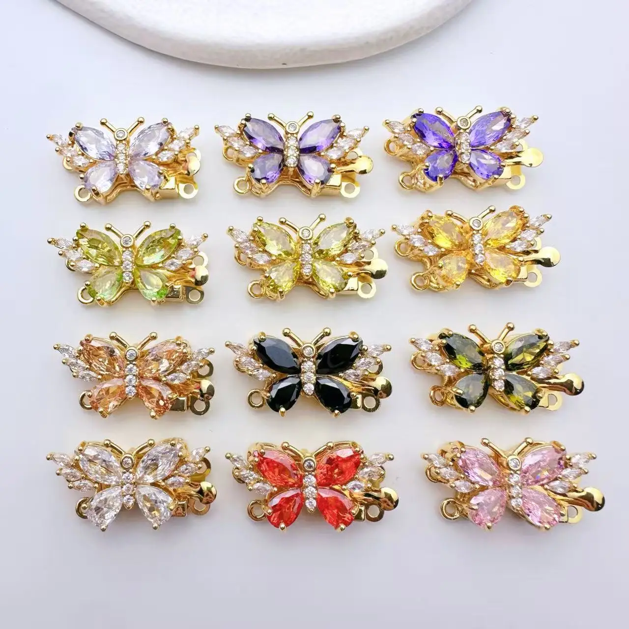 

10 шт./пакет изысканный медный позолоченный циркон двухрядный красочный бабочка с отверстием для булавки DIY браслет ожерелье производство ювелирных изделий