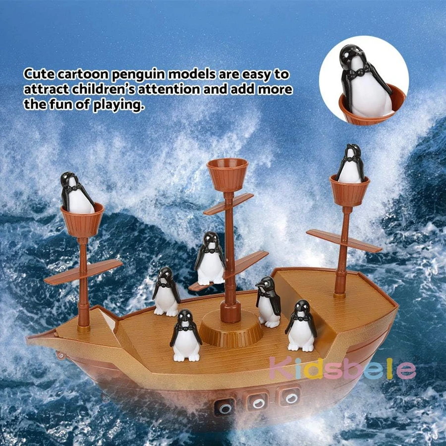 Giochi da tavolo per la famiglia per bambini con nave pirata Design pinguino Gioco di equilibrio Barca pirata da tavolo