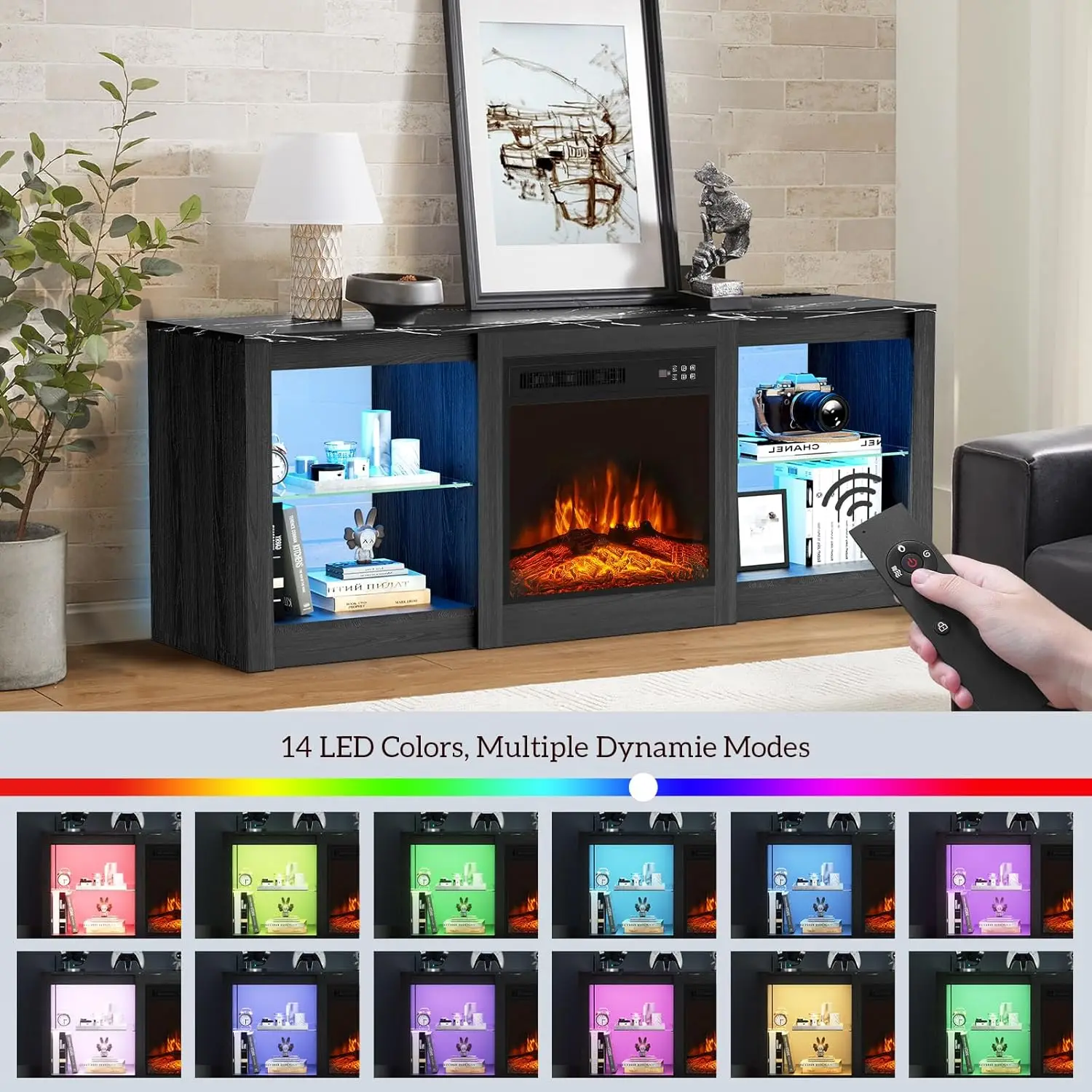 Electric Fireplace TV Stand with 18 inch Fireplace Up to 65