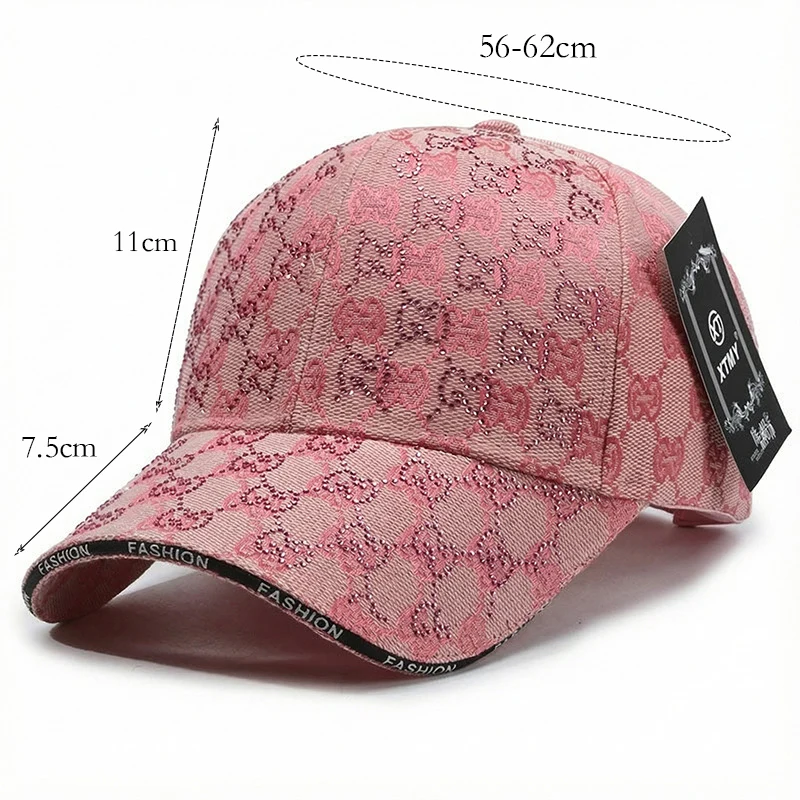 Korean Style Casual Baseball Cap Hard Top Rhinestone Sun Hat Lightweight Outdoor Simple Fashion Cap for Daily Wear