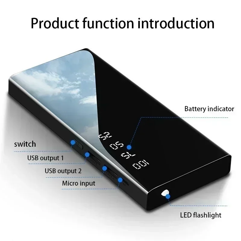 30000mAh LED Display Digital Carregador Portátil Bateria Externa Adequado para iPhone e Android USB Power Bank Mini Powerbank