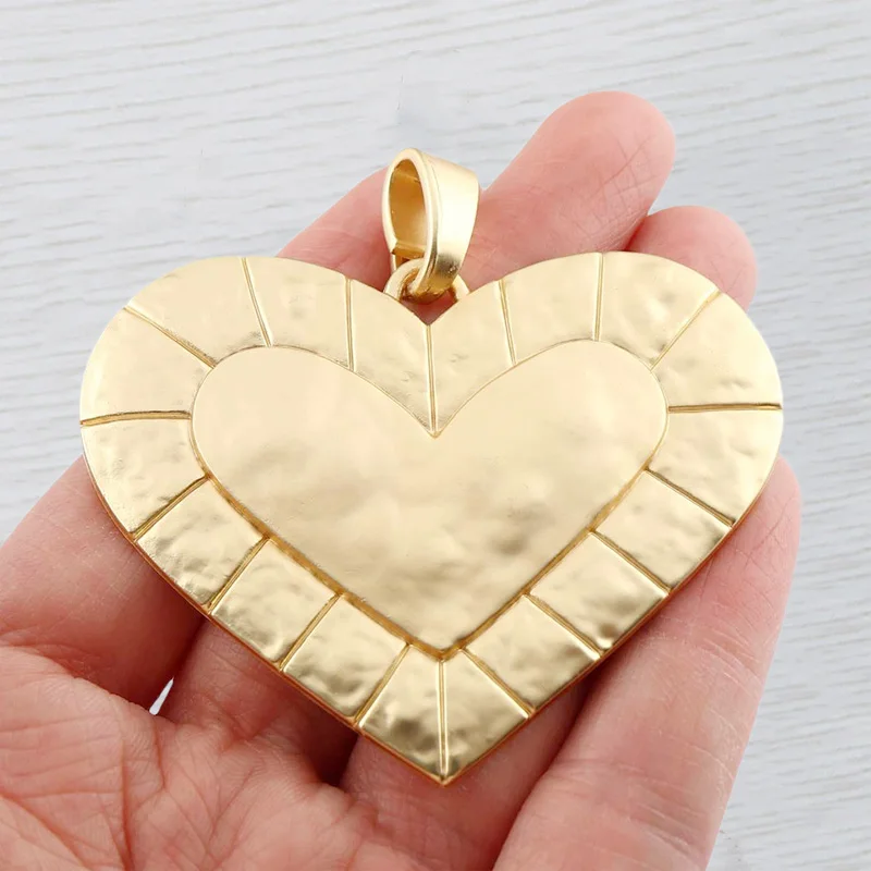 

Matte Gold Color Large Bohemian Hammered Love Heart Charm Boho Pendant for DIY Necklace Jewelry Making Findings