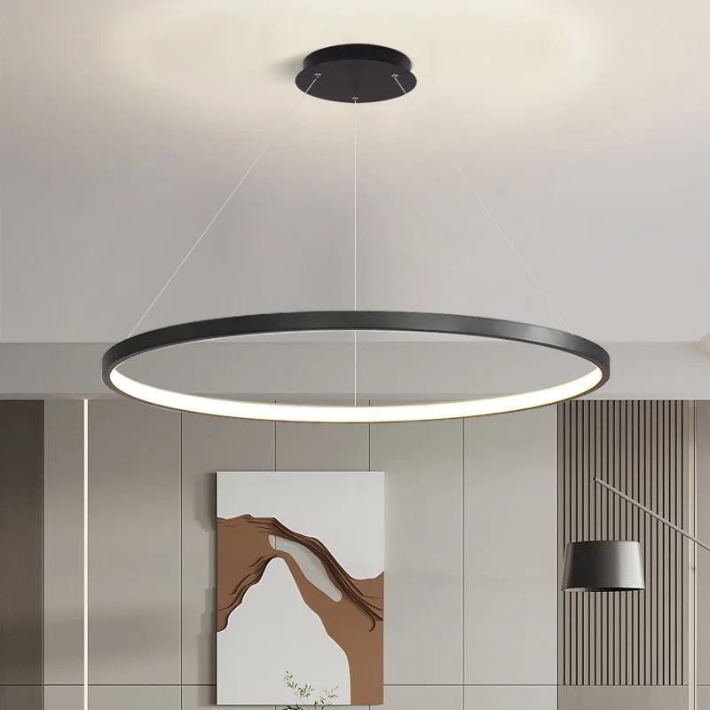 

Simple chandelier LED restaurant lamp modern creative round Nordic designer bedroom living room White / Black / Brown lamp