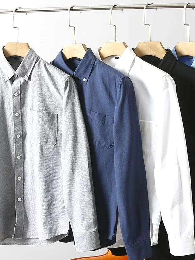 

Premium Oxford Cloth Men's Shirt Long Sleeve Casual Workwear with Pocket Flannel Cotton Brushed Trendy Breathable Four Seasons