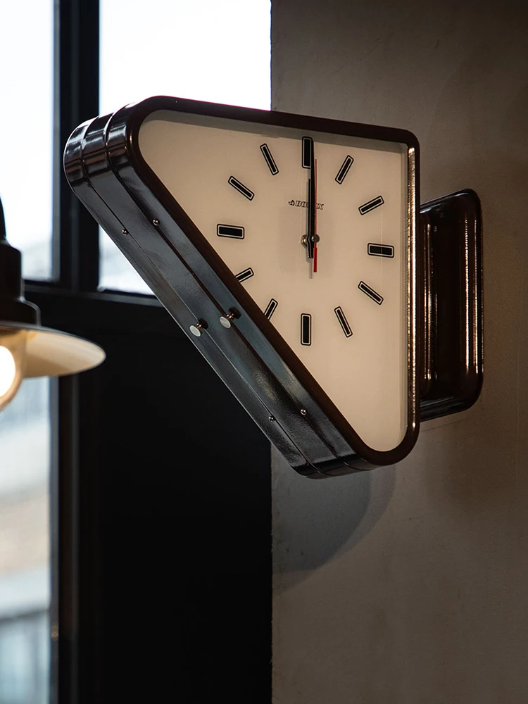 Metal triangular wall clock wall wall hanging double sided clock clock clock decoration for cafe bar