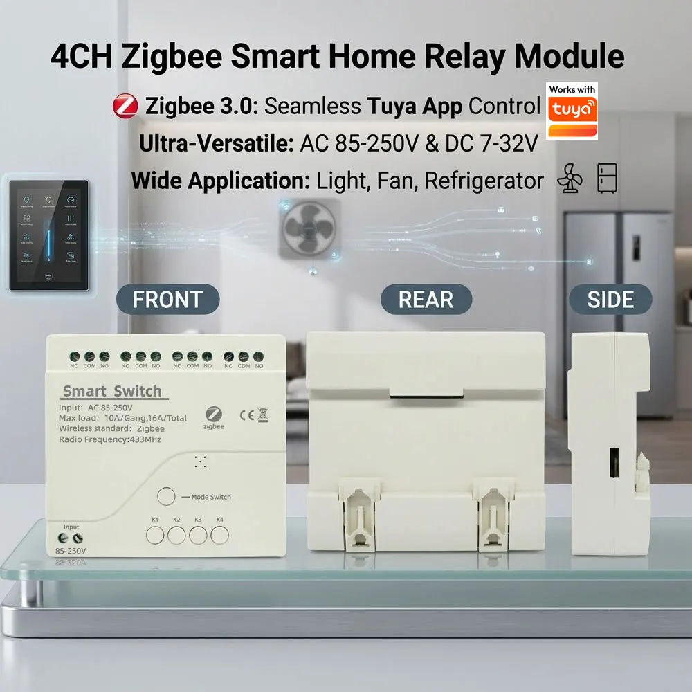 4CH Zigbee Smart Home Relay Module Relay AC DC 7-32V 85-250V