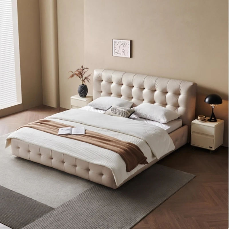 

Master bedroom wooden frame bed Napa leather soft bag king size Double bed bases queen headboard cama matrimonial furniture