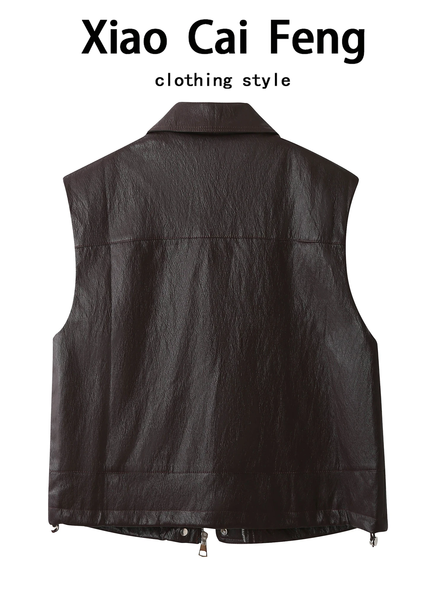 

Korean Sle Silk Scarf PU Leather Jaet Women's Autumn High-End Sensation Layering Collar Svel Vest Coat