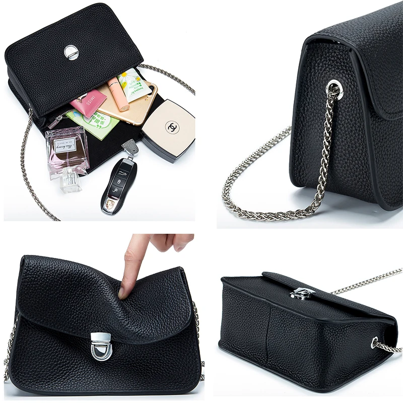 Women Brand Designer Genuine Leather Messenger Bag Fashion Summer Small Flap Chain Shoulder Bag Handbag Female Cowhide Crossbody