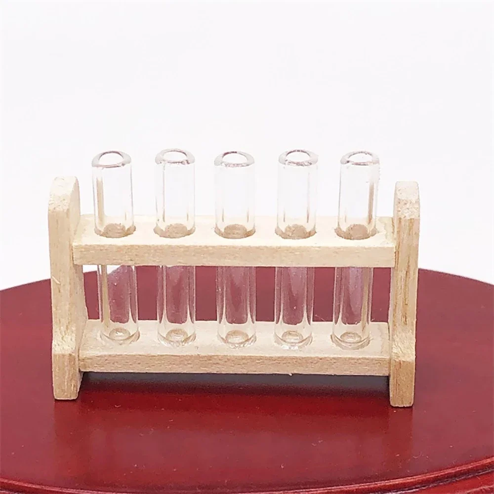 1/12 Dollhouse Miniature Accessories Mini Laboratory Test Tube with Bracket Model for Doll House Home Decoration