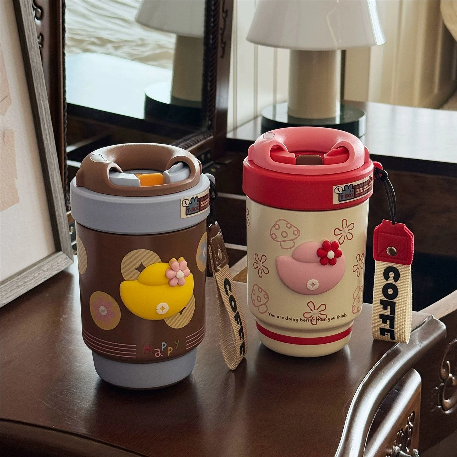 

500ml Coffee Cup Cute Thermo Cafe Coffee Mug for Women School Girls 316 Stainless Steel Vacuum Tumbler Leak-proof Water Bottle