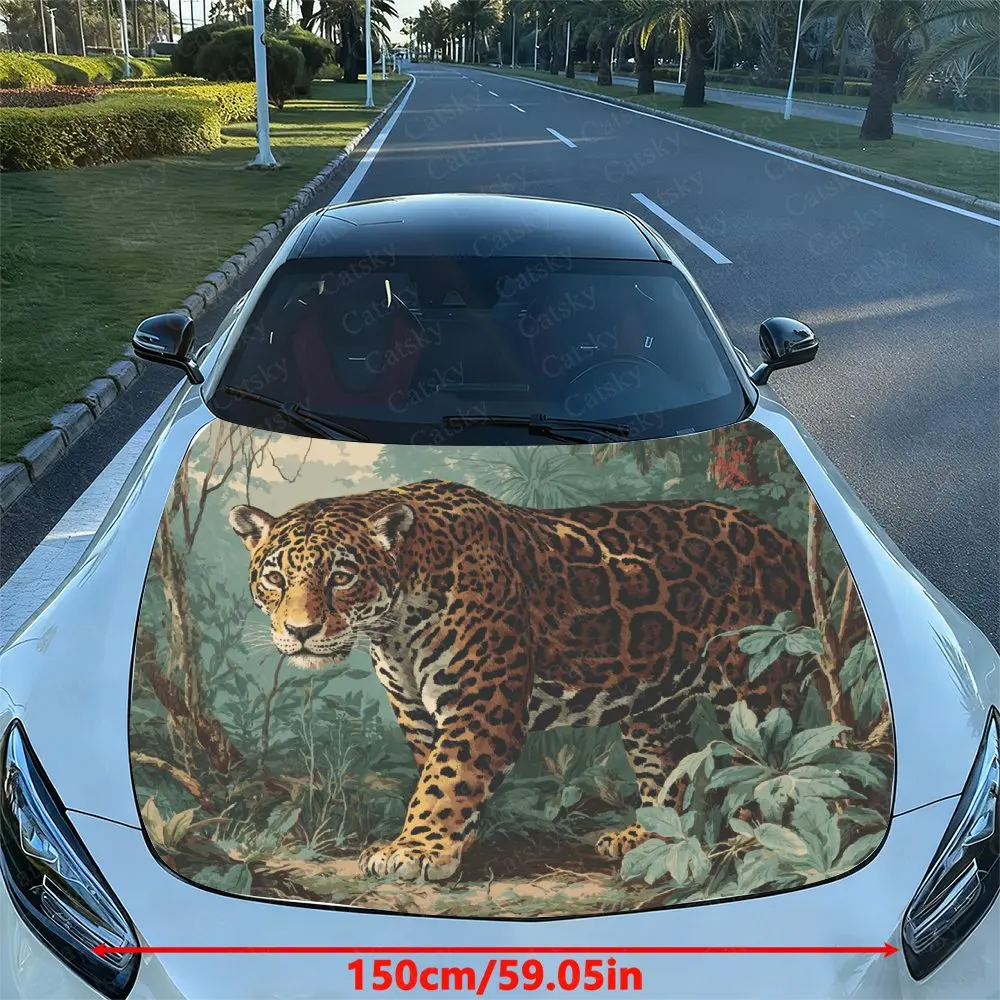 Cheetah In The Forest Car Vinyl Wrap - Splash-Resistant Engine Hood Decal Sticker, Easy Removal Durable Personalized Car Accesso