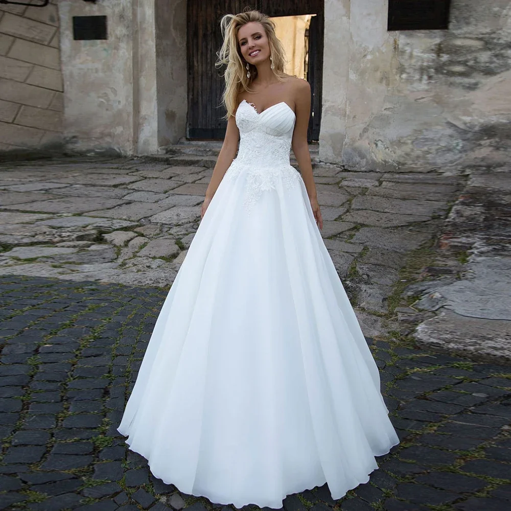 

MYYBLE Sexy Sweetheart A Line Wedding dress Boho Bride Dresses Sleeveless White Ivory Lace Appliques Wedding Gown Floor Length