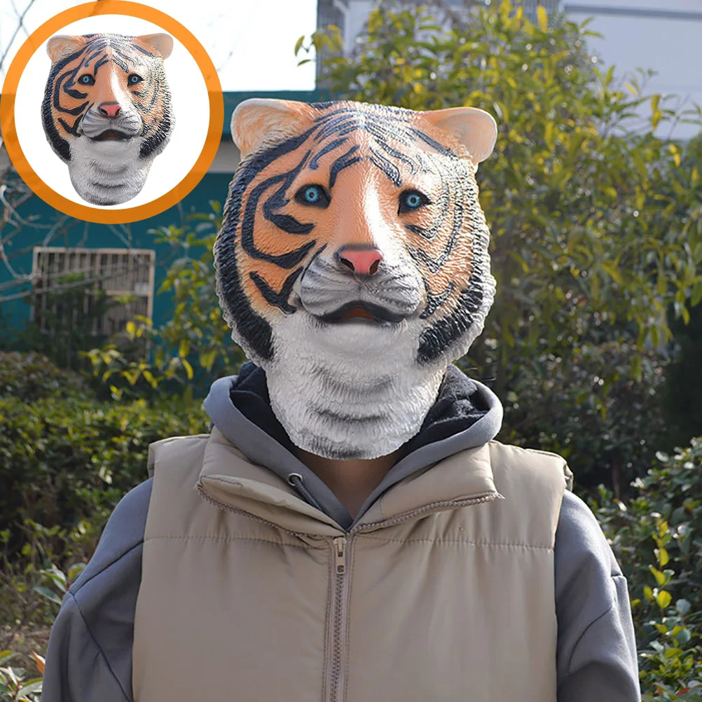 

Tiger Headgear Headdress Performance Mask Zodiac Funny up Vivid Emulsion Prank Face Cover