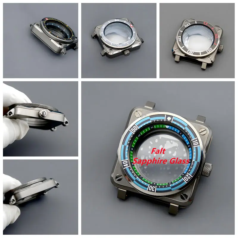 Gun Color Square Watch Case With Sapphire Crystal Fit NH35 NH36 Automatic Movement Watch Mod Replacement Accessories