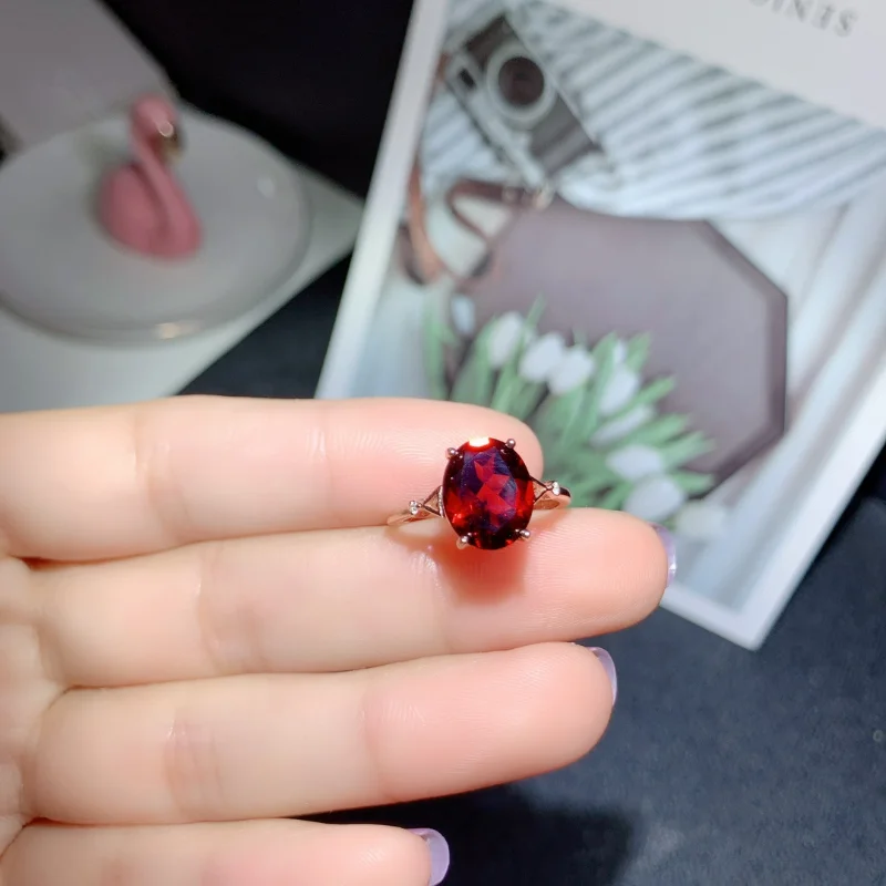 

YULEM Natural Garnet Rings Inlaid with Female Red Gem 8X10MM Silver 925 Ring Bride Wedding Engagement Party Rings Gift