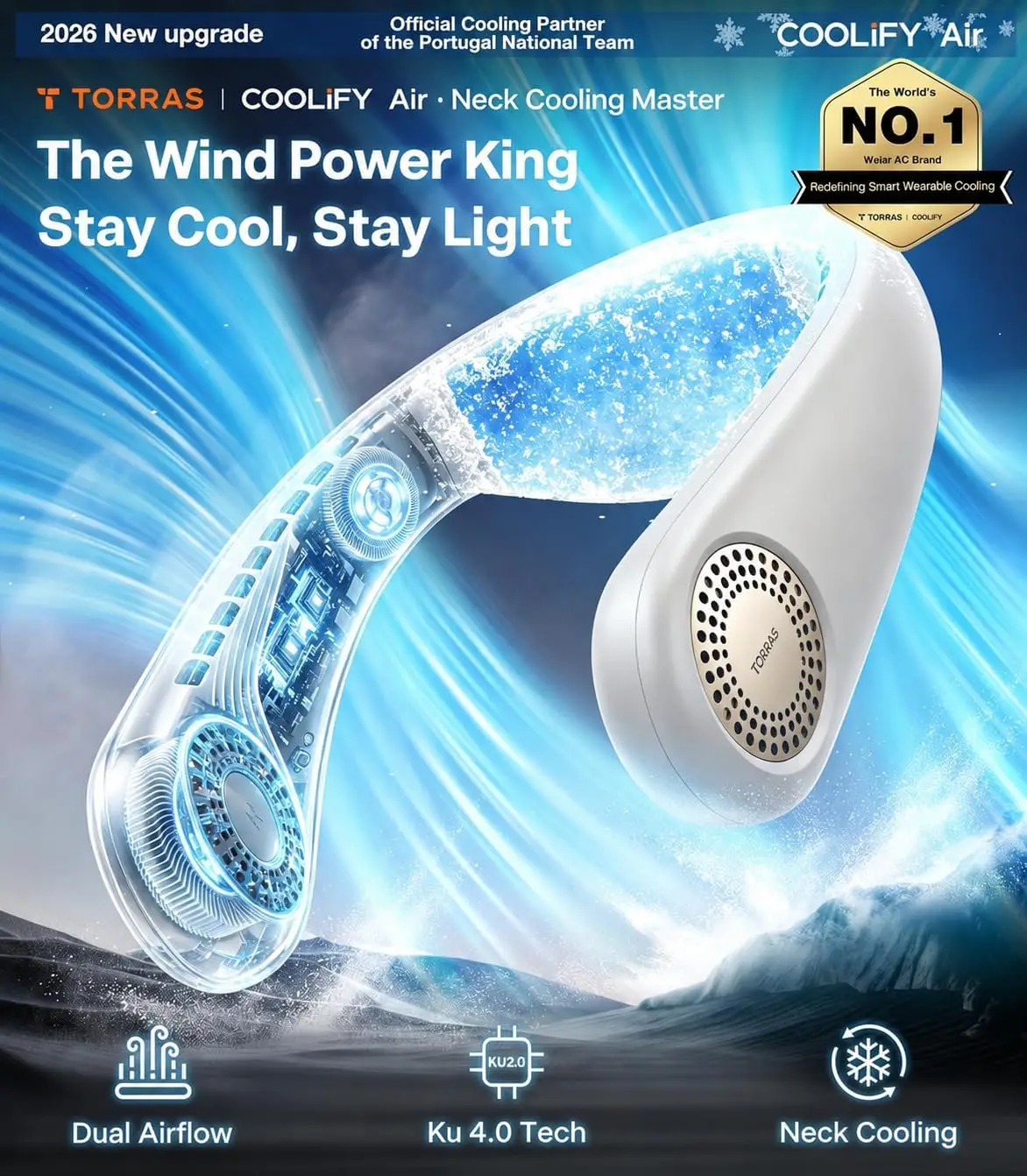 COOLiFY Air 2026 Upgraded Neck Fan Air Conditioner, Dual-Airflow Pro Cooling, Ultra Light Portable Fan Rechargeable, Personal Co