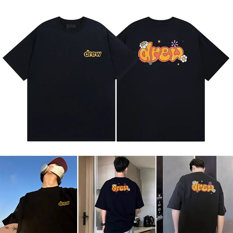 

Drew House Premium Smiley Daisy American Streetwear Summer 100% Cotton Relaxed Fit Short Sleeve T-Shirt