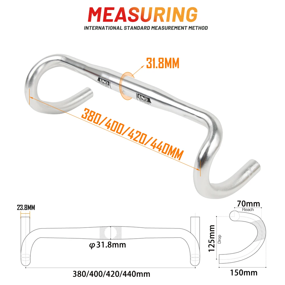 UNO UltraLight Racing Road Bike Handlebar Bent Bar 25.4/31.8MM 360/380/400/420/440/460MM 6061 Aluminum Alloy Stem Handlebar