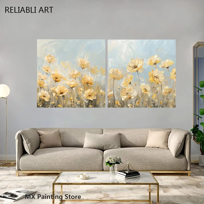 

Yellow Floral Canvas Painting,Modern Print Abstract Flower Poster Artworks ,Home Decoration Unframed Wall Art Picture