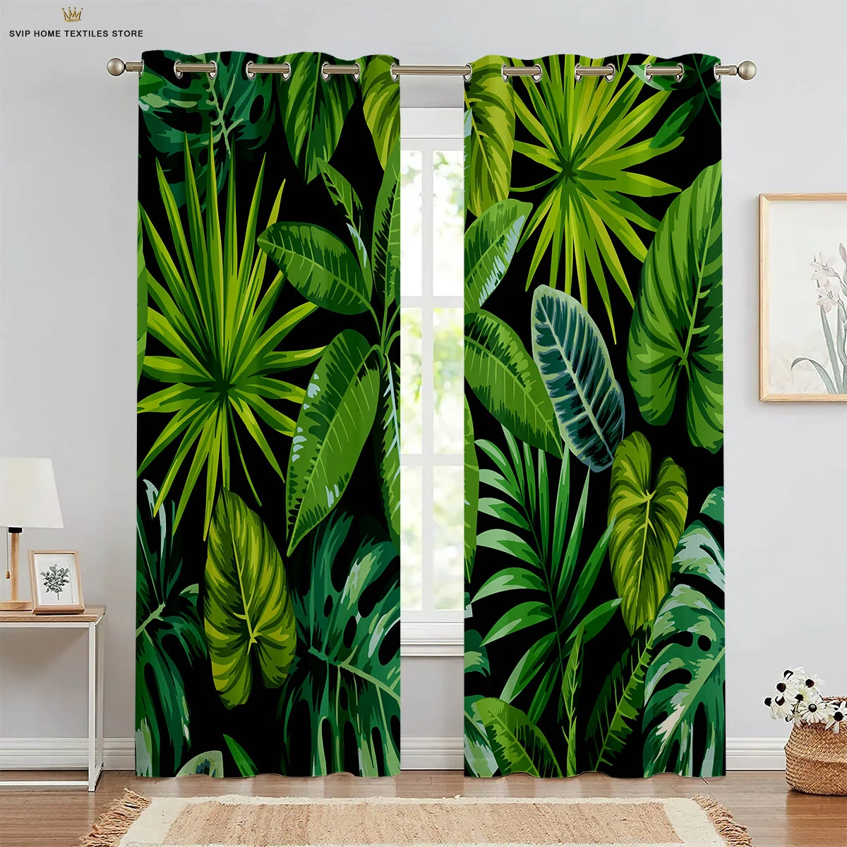 Tropical Vegetation Leaf Print Curtains, Polyester Fiber, Nordic Style Curtains, Suitable for Bedroom, Living Room, Decoration