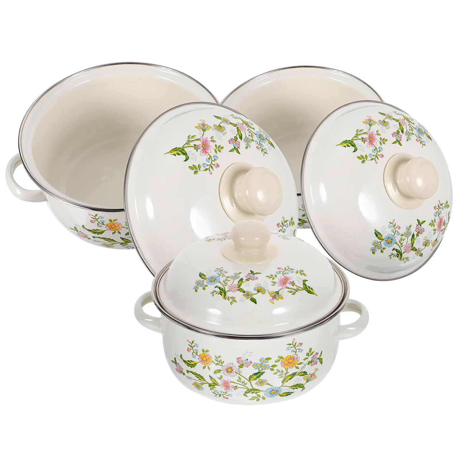 

3Pcs Mini Stock Pot Set Enamel Cooking Pots Flat Bottom Small Soup Pot Handle Cooking Sauces Milk Food Kitchenware