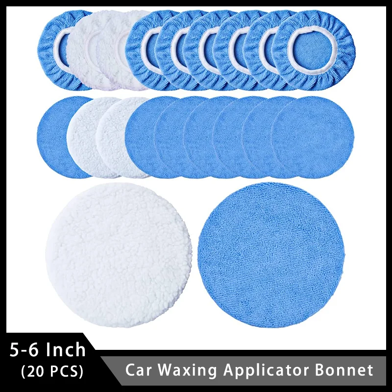 

5-6 inch Car Waxing Applicator Bonnet 20Pcs Blue and White for Pneumatic or Electric Polishing Machine, for Glass Stones Ceramic