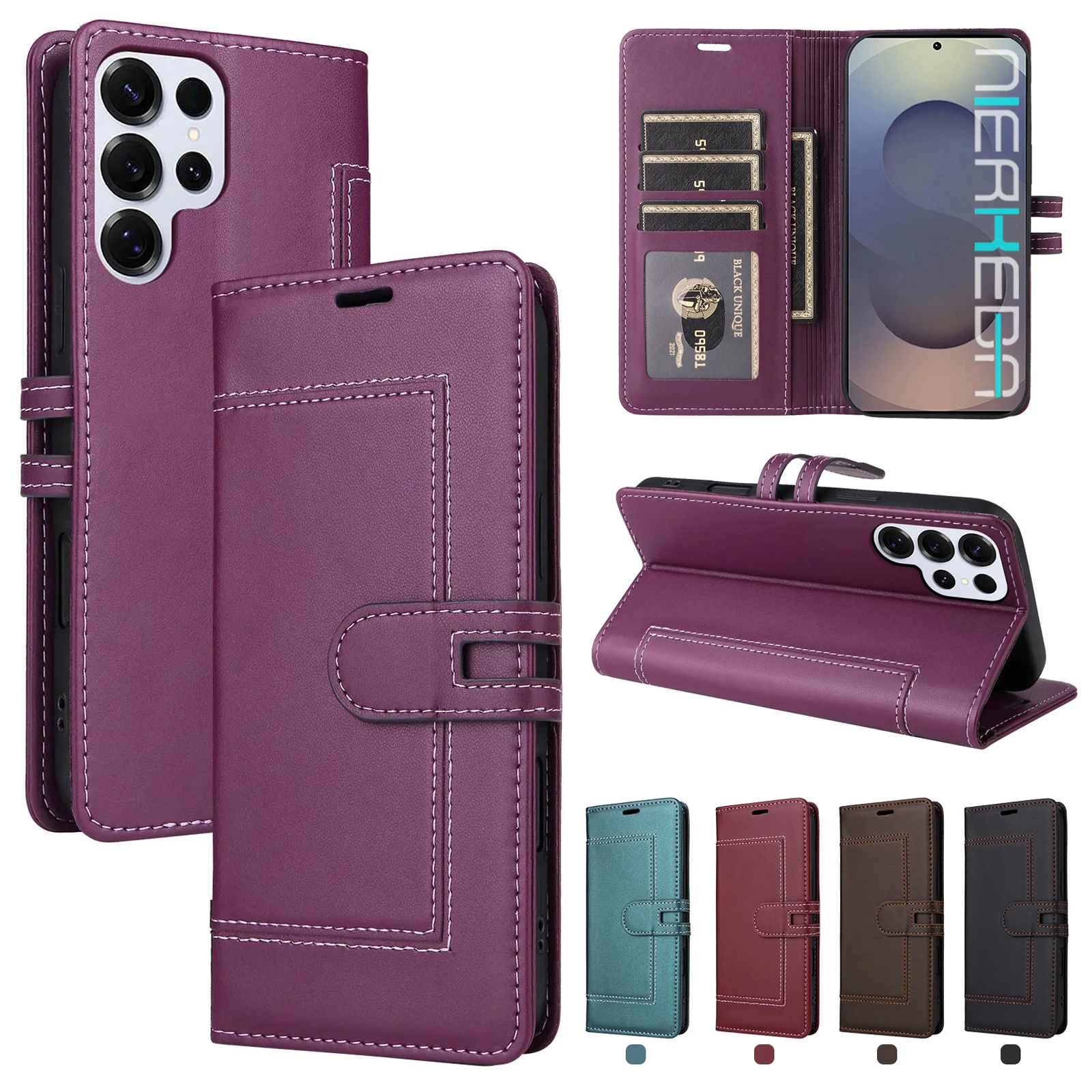 Business Flip Leder-Handyhülle für Samsung S26 S25 Ultra S24 S23 S22 S21 Plus A17 A07 A16 A56 A36 A26 Magnetische Taschenhülle