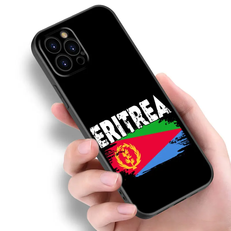 Eritrea Flag Phone Case For Apple iPhone 12 13 Mini 11 14 15 Pro Max 7 8 Plus X XR XS SE 2020 2022 Black Silicone Case