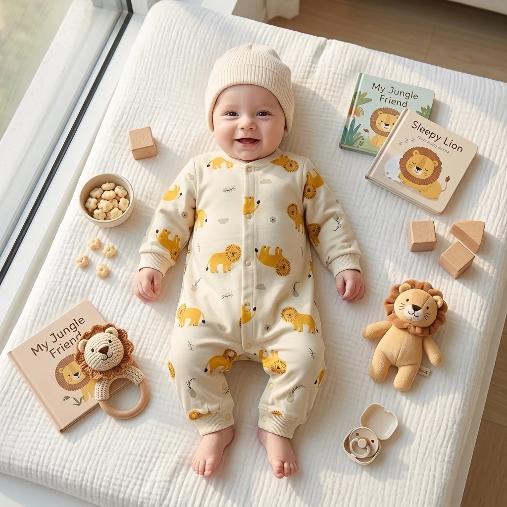 Cute Lion Toddlers Clothing Jumpsuits Autumn Spring Long Sleeve Baby Boys Rompers