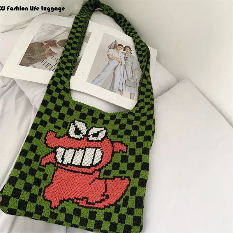 

XJ Knitted cute shoulder bag niche cartoon yarn tote bag women's trendy personalized crossbody bag bolsos de mujer сумка bolsa