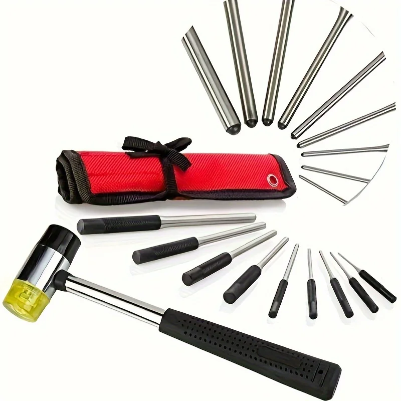 Roll Pin Punch Set With Storage Pouch Smithing Punch Removing Repair Tools with Holder for Automotive, Watch Repair, and Craft