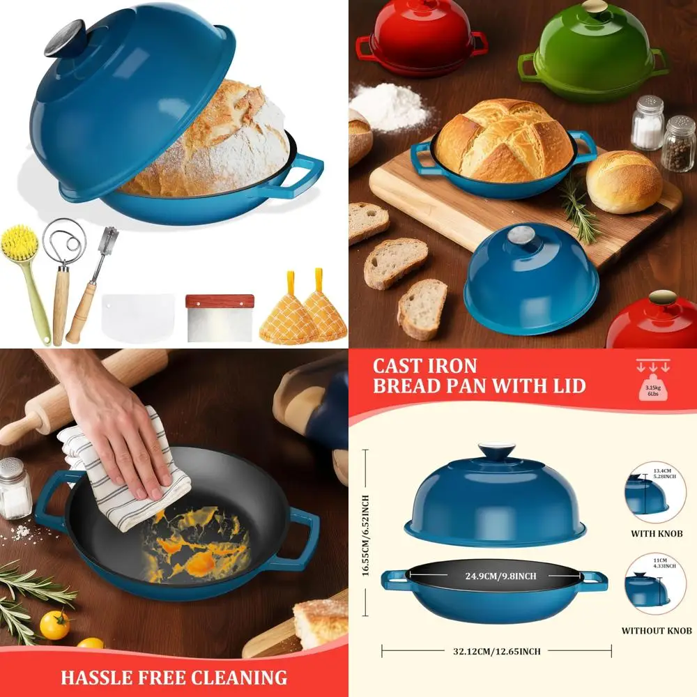 

Enameled Cast Iron 5-Quart Dutch Oven for Sourdough and Artisan Bread Baking, Jewel Blue with Cloche Lid, Perfect for Bread Enth